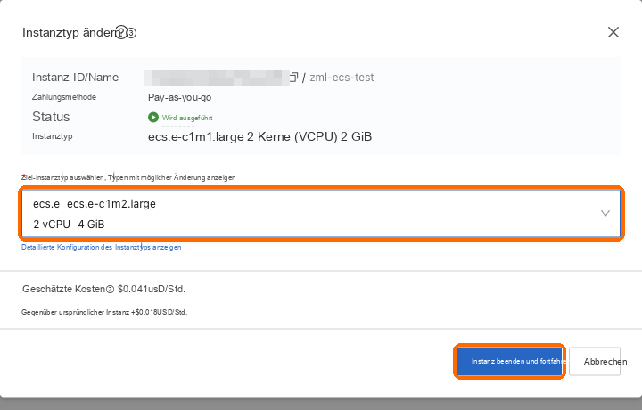 Zielspezifikation: 2 vCPU, 4 GB