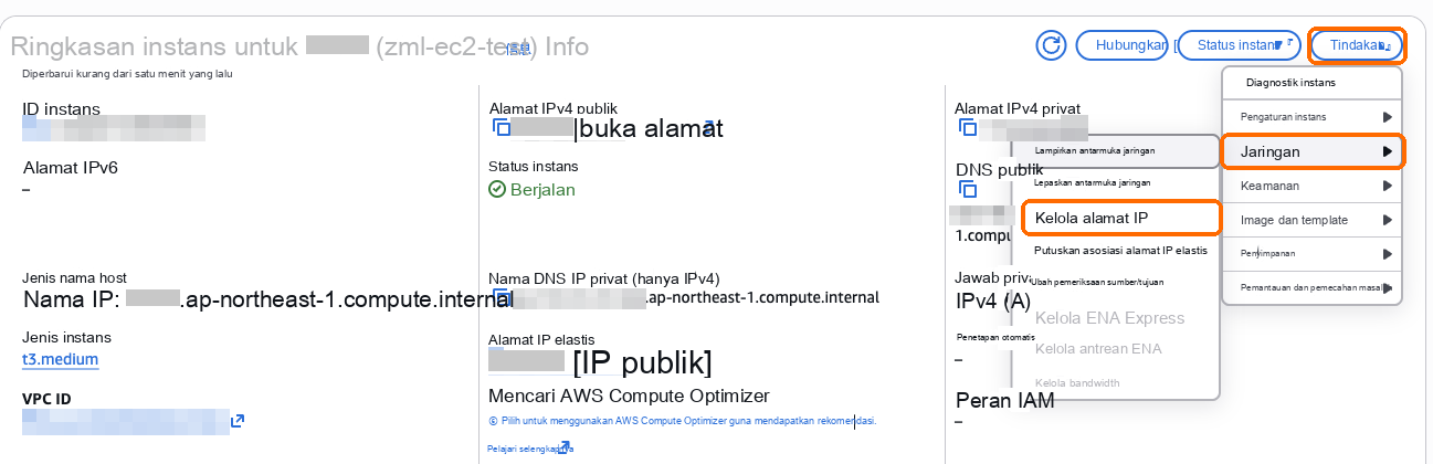 Tindakan, Jaringan, Kelola alamat IP