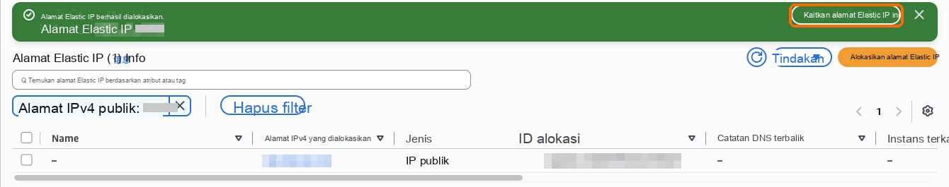 Setelah dialokasikan, pilih Associate this Elastic IP address