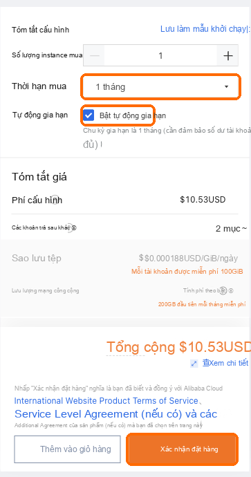 Thời hạn: 1 tháng, đã đánh dấu tự động gia hạn, Xác nhận lệnh