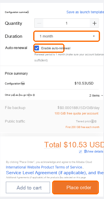 Duration: 1 month, auto-renewal ticked, Confirm Order